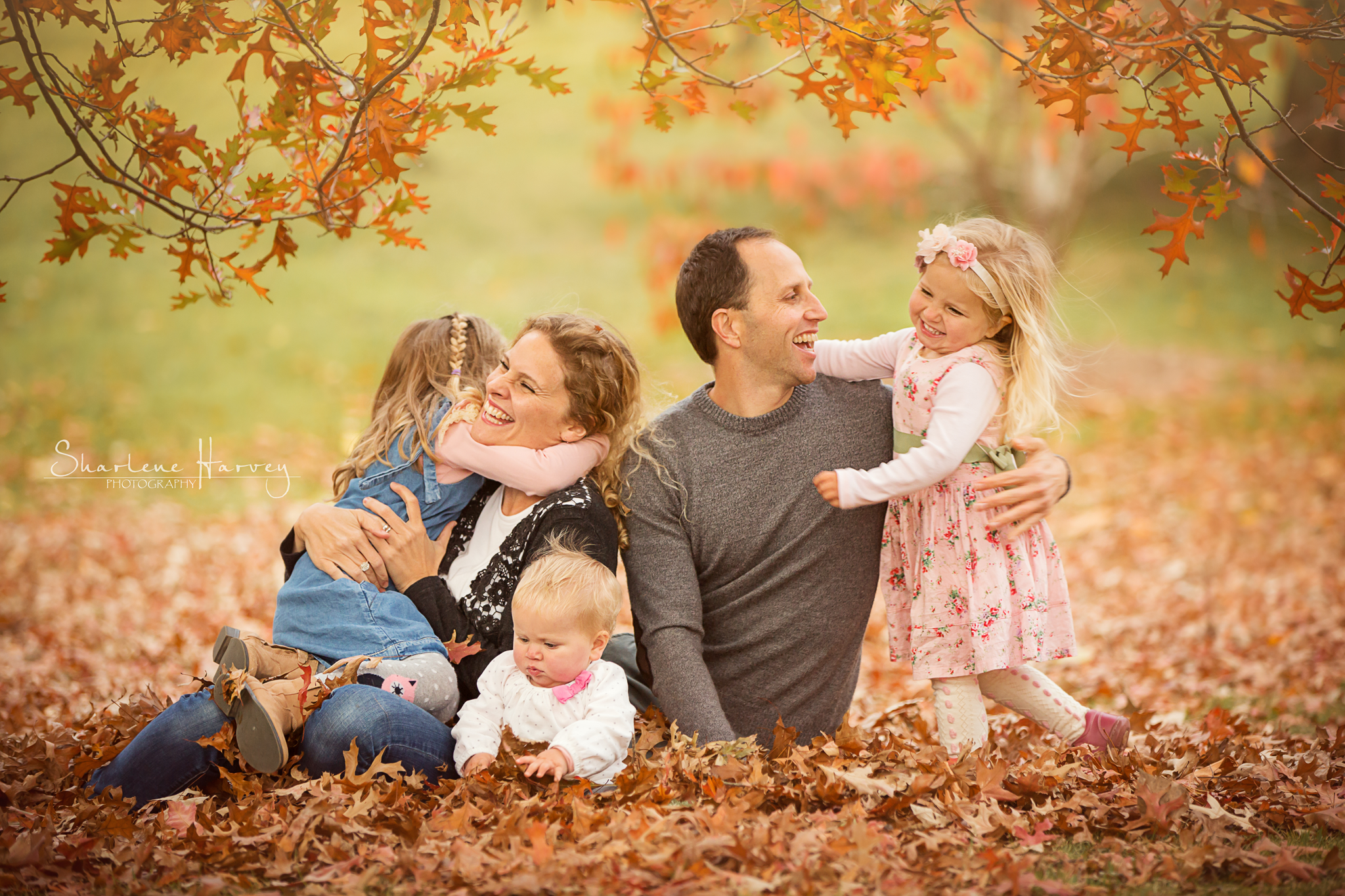 Beautiful family hugs on the photoshoot