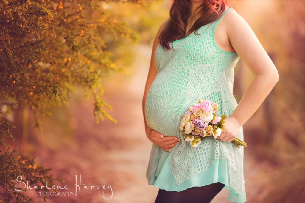 Pregnant mother holding flowers - Sharlene Harvey Photography